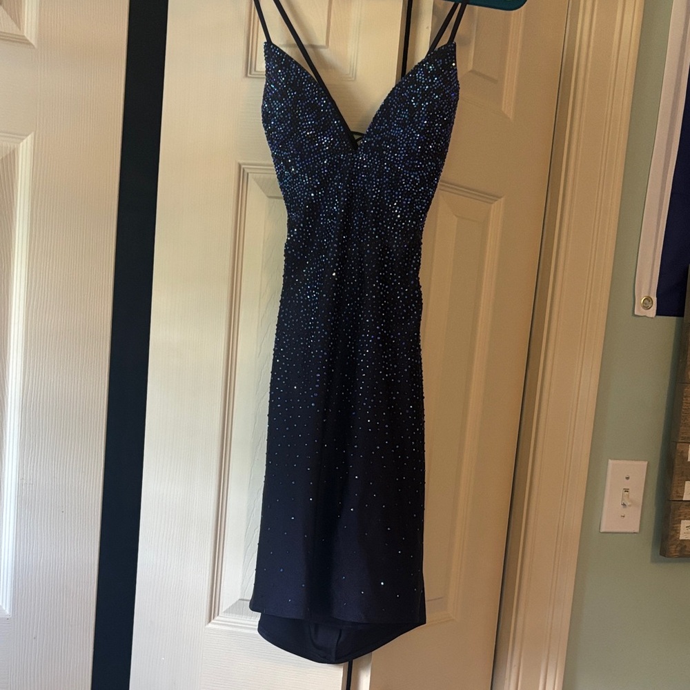 Navy Blue Homecoming Dress with Sparkling Details